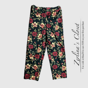Talbots Straight Leg Stretch Trousers Black Red Floral 12
